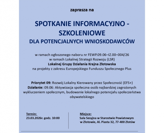 Spotkania informacyjno-szkoleniowe dla potencjalnych wnioskodawców!